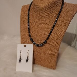 Elegant Black Beaded Necklace and Earring Set